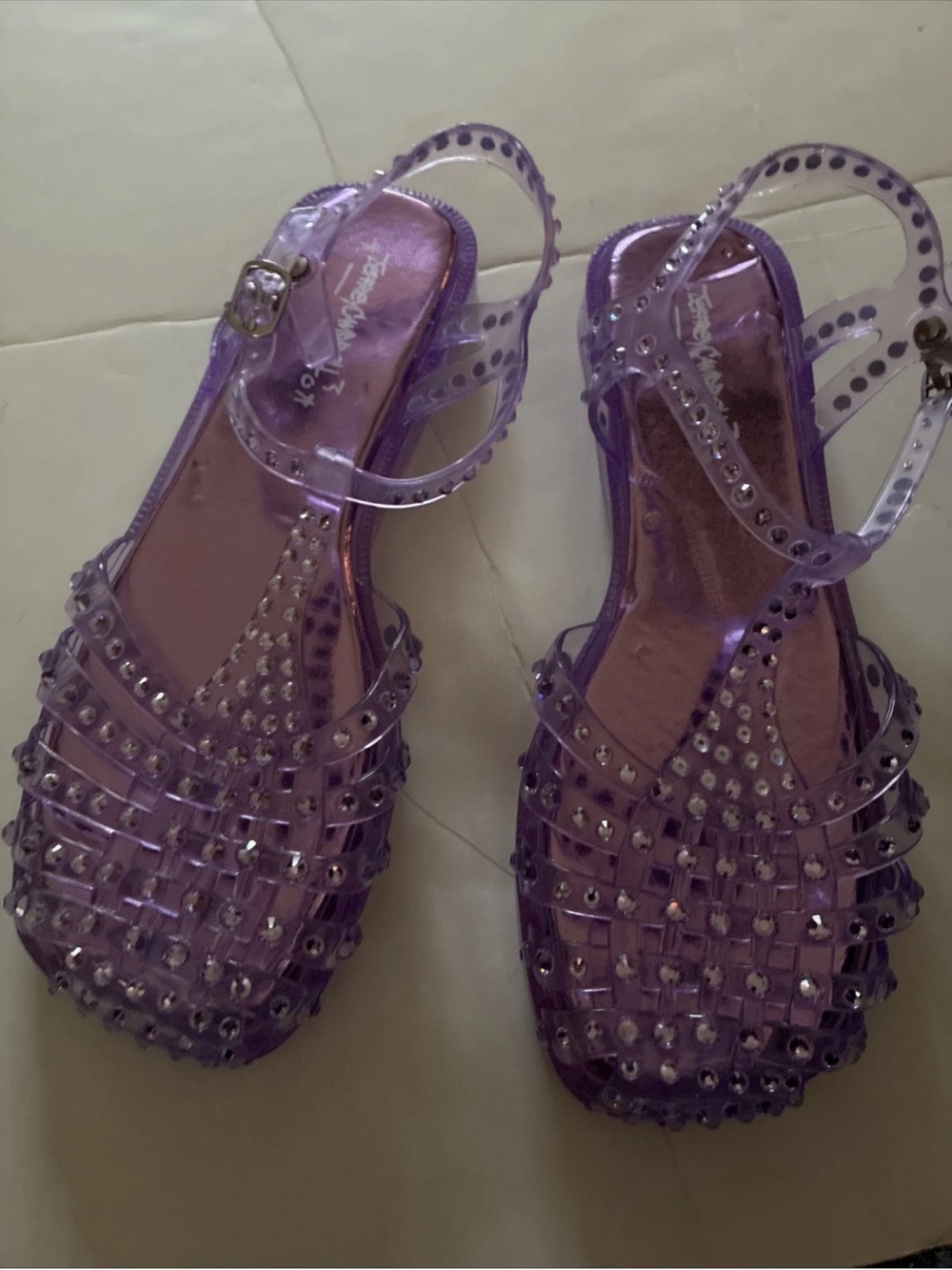 Jeffrey Campbell Jelly Sandals Purple W Rhinestones USA 9 EUR 40 Jellies Buckle